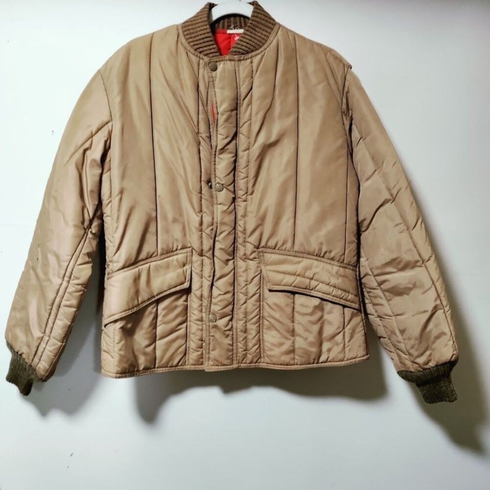 Vintage Refrigiwear Long Sleeve Full Zip Outerwear Bomber Jacket Tan Mens Size L